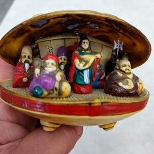 Vintage Japanese 7 Gods of Good Fortune Luck Celluloid Clamshell Diorama Japan